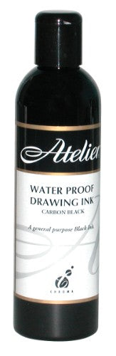 Atelier Waterproof Drawing Ink 250ml in striking colors, ideal for artists seeking versatility and vibrant, smudge-proof finishes.