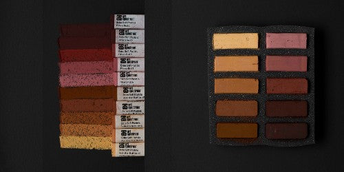 Set of 10 soft pastels in rich earthy tones for blending and layering; ideal for both detailed and broad strokes.