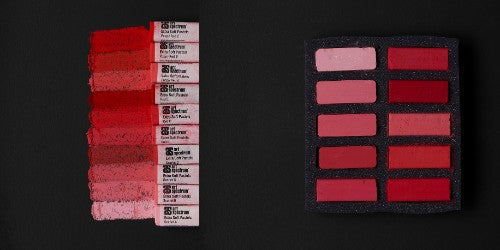 Soft pastel set featuring 10 vibrant red shades, ideal for artists seeking quality, smooth application, and easy blending.