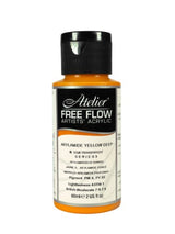 Vibrant 60ml Atelier Free Flow Acrylic Paint in Arylamide Yellow Deep, perfect for seamless layering and versatile art techniques.