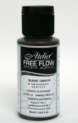 Acrylic paint in 60ml Burnt Umber, known for its fluidity, vibrant pigmentation, and versatility for various artistic techniques.