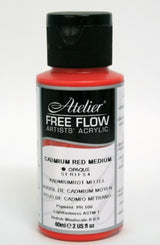 Brilliant 60ml Cadmium Red Medium acrylic paint with superior pigment strength and versatile fluidity for artists.