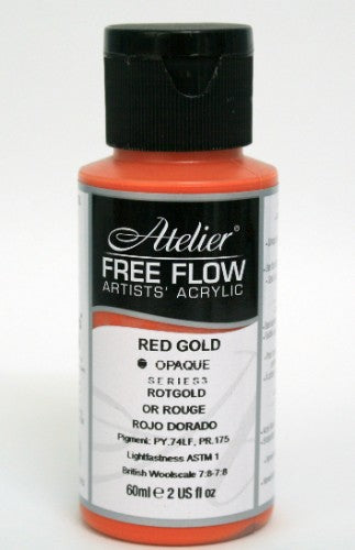 Vibrant 60ml Red Gold acrylic paint designed for fluid application and rich pigment retention, ideal for diverse artistic techniques.