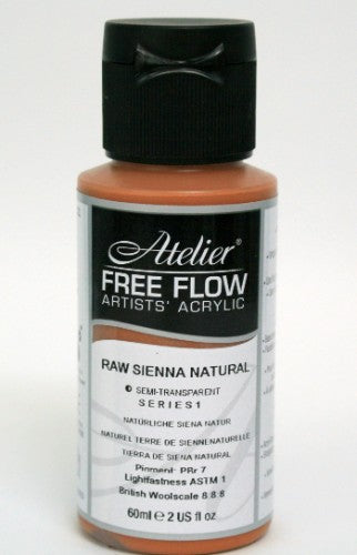 A 60ml bottle of raw sienna acrylic paint, known for its vibrant color, smooth application, and quick drying matte finish.