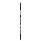 Taklon flat brush with golden nylon bristles for precision detail work in acrylic, oil, or watercolor painting.