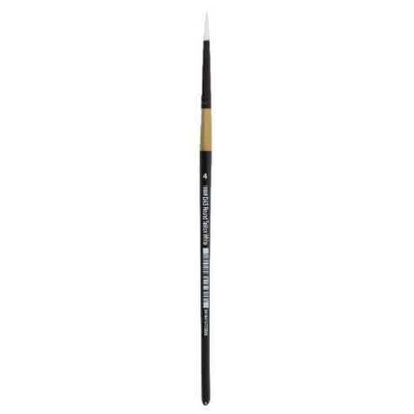 Taklon Round #4 brush with golden nylon bristles for precision in watercolor, acrylic, and oil painting.