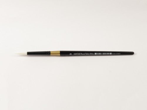 Taklon Round #9 artist brush with golden nylon bristles for precision, ideal for detail work in all paint mediums.