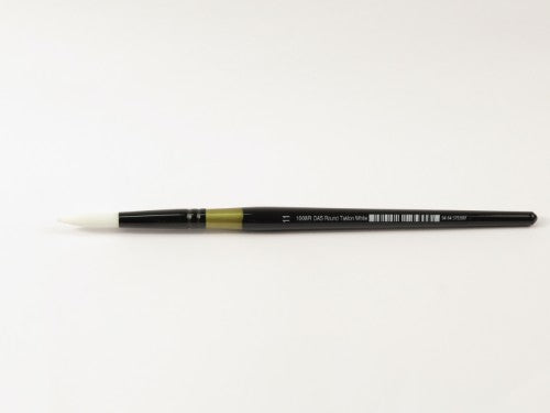 Taklon Round Brush #11 with golden nylon bristles for fine details and smooth strokes in watercolor and acrylic.