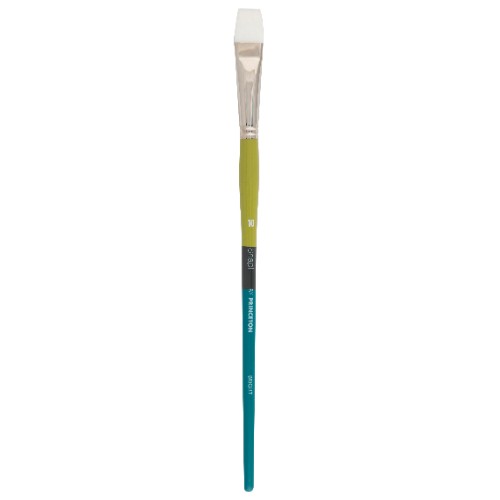 Bright brush with white Taklon bristles, designed for vibrant colors and detailed painting in various mediums.