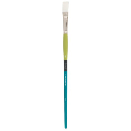 White Taklon Flat 8 artist brush featuring ergonomic design, perfect for vibrant acrylics, oils, and watercolors.