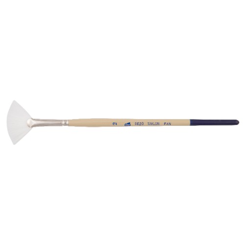 White Taklon Fan Brush #2, designed for watercolor and acrylic, perfect for blending, shading, and creating textures in art.