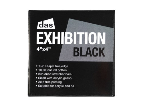 Das Exhibition Black 1.5 Canvas 4x4 inches, premium cotton canvas with triple acrylic gesso priming for vibrant art.