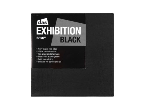 Das Exhibition Black 1.5 Canvas, 6x6 inches, features medium grain texture and a durable, warp-resistant wooden frame.