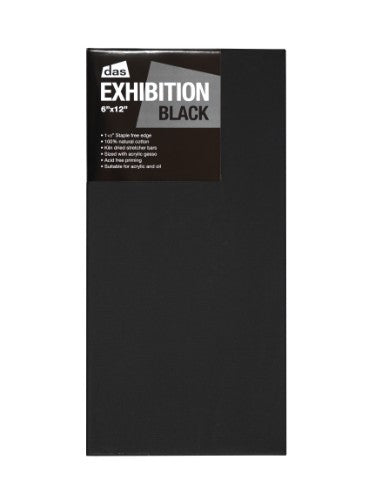 Das Exhibition Black 1.5 Canvas, 6x12 inches, features durable cotton, triple-primed surface, and warp-resistant wooden frame.