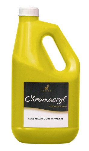 Vibrant 2L Cool Yellow acrylic paint by Chromacryl, ideal for artists and educators, featuring high-quality pigments and non-toxic formula.