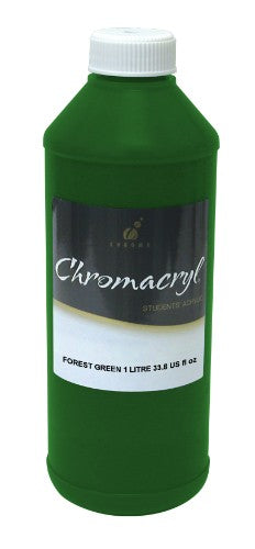 Vibrant Chromacryl Forest Green acrylic paint in a 1L bottle, perfect for artists and students, safe and non-toxic.