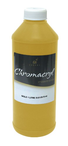 Vibrant Chromacryl 1lit Gold acrylic paint, perfect for schools, offering rich color, fast drying, and easy clean-up.