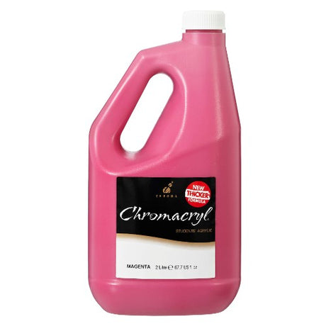 Vibrant 2-liter Chromacryl acrylic paint in Process Magenta, perfect for artists and classrooms, with smooth, non-toxic formula.