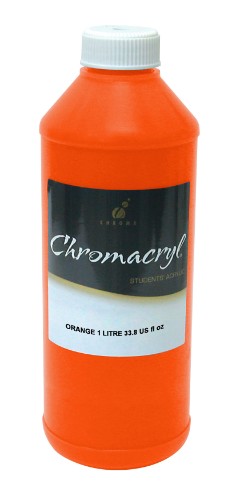 Vibrant 1-liter orange Chromacryl Acrylic Paint, perfect for students and artists on various surfaces.