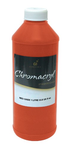 A 1-liter bottle of vibrant Red Oxide Chromacryl Acrylic Paint, ideal for artists and students for rich, consistent artwork.