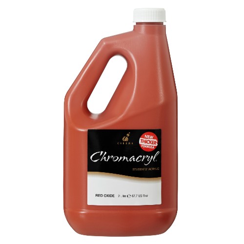 Vibrant 2-liter Red Oxide acrylic paint by Chromacryl, ideal for artists and educators, offering excellent coverage and non-toxic formula.