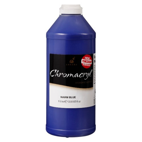 Vibrant Warm Blue Chromacryl acrylic paint, 1L, ideal for artists, quick-drying, versatile for canvas, paper, and wood.