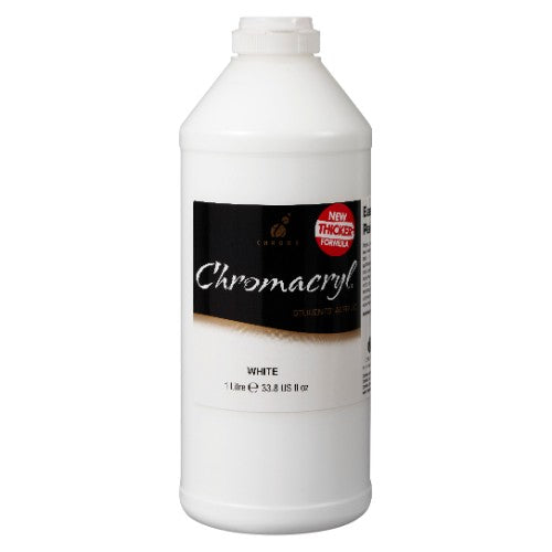 ChromaCryl 1L White Acrylic Paint for schools and artists, featuring smooth consistency, vibrant coverage, and quick drying.