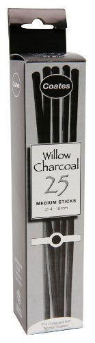 High-quality Coates Willow Charcoal Medium (5-6mm) for rich lines and smooth application, ideal for artists and sketching.