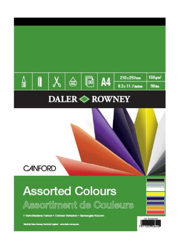 Vibrant Canford Assorted Colour Pad A4 featuring high-quality matt paper in a variety of brilliant colors for creative projects.