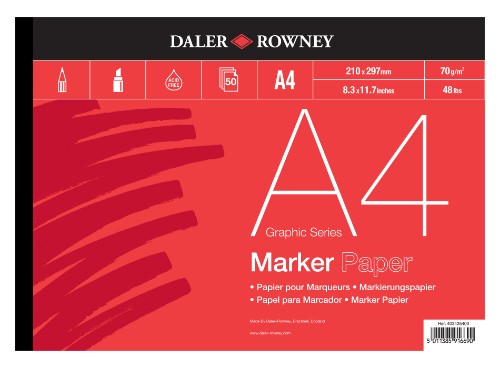 A4 SERIES A marker pad with 50 sheets of 70gsm non-bleed, streak-free paper, perfect for vibrant marker art.