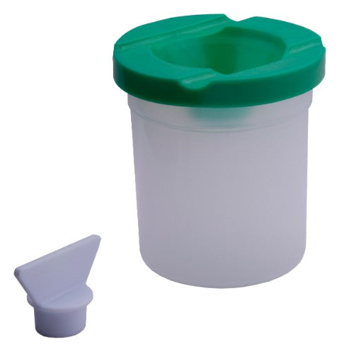 Non-spill paint pots with secure stoppers, ideal for keeping paints fresh and preventing mess during art projects.