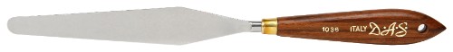 Das 1336 Palette Knife with a cranked handle, crafted from spring steel for flexible, controlled painting and mixing.