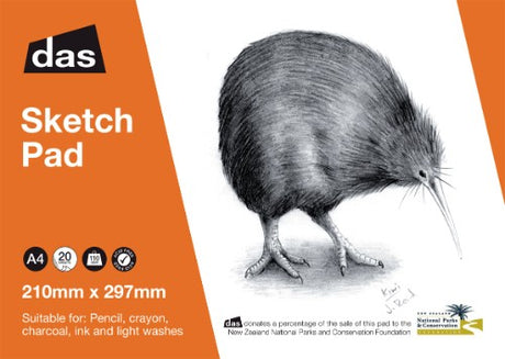 Das Sketch Pad (Kiwi): A4, 20 sheets of 110gsm paper for versatile drawing with pencils, crayons, charcoal, and ink.