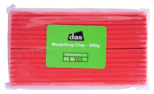 Vibrant red Das Modelling Clay 500g, ideal for versatile crafting, safe for kids, reusable, and easy to mold.