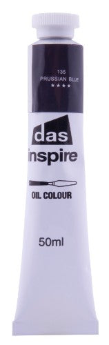 50ml tube of Das Inspire Oil Paint in Prussian Blue, ideal for artists seeking rich pigments and smooth blending.