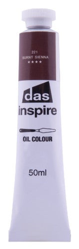 Das Inspire Oil 50ml in Burnt Sienna, a vibrant artist oil paint ideal for landscapes and portraits with excellent blending.