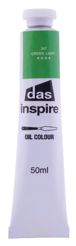 Vibrant 50ml tube of Das Inspire Oil Paint in Green Light, ideal for artists seeking rich color and smooth application.