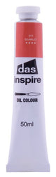 Vibrant 50ml tube of Das Inspire Oil Paint in Scarlet, perfect for beginners and ideal for various artistic creations.