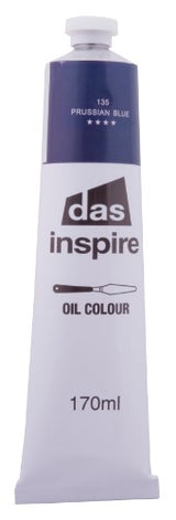 Vibrant 170ml tube of Das Inspire Oil Paint in Prussian Blue, perfect for artists seeking depth and quality in their work.