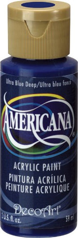 Vibrant Americana Acrylic 2oz Ultra Blue Deep paint, perfect for versatile artistic projects on various surfaces.