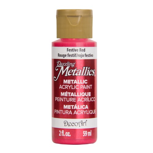 Vibrant 2oz Dazzling Metallics acrylic paint in Festive Red, ideal for adding stunning metallic finishes to various crafts.