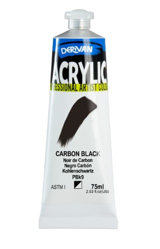 Acrylic paint in rich carbon black, 75ml, versatile for artists on various surfaces, ensuring vibrant, long-lasting results.