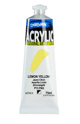 Vibrant 75ml Lemon Yellow acrylic paint by Derivan, perfect for artists seeking quality, versatility, and color richness.