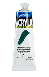 Derivan Acrylic 75ml in Phthalo Green, vibrant, lightfast paint for artists, ideal for various surfaces and mixing.