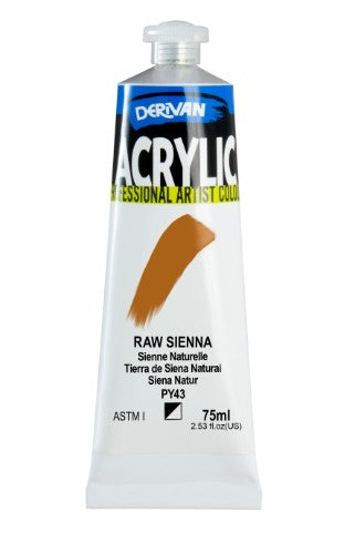 Vibrant 75ml Derivan Acrylic Raw Sienna paint, ideal for artists, offering rich color and excellent coverage for various projects.