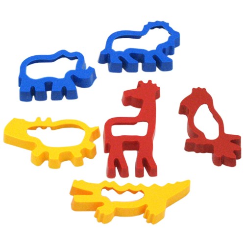 Colorful jungle-themed dough cutters set of six, perfect for baking and creative play, enhancing motor skills and fun learning.