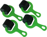 Set of 4 colorful rubber rollers with green handles for kids, perfect for painting and dough play, measuring 6 x 15 cm.