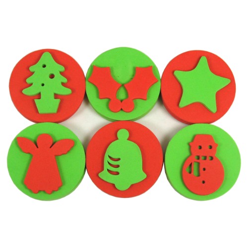 Set of 6 Christmas-themed palm printers for kids, featuring elastic straps for easy and comfortable use in holiday crafting.