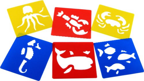 Durable washable sea life stencils for kids, perfect for creative arts with crayons, paints, and more.