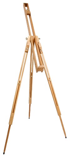 Lightweight elm wood easel, adjustable to any angle for outdoor and studio painting, dimensions 93x70x125 cm.